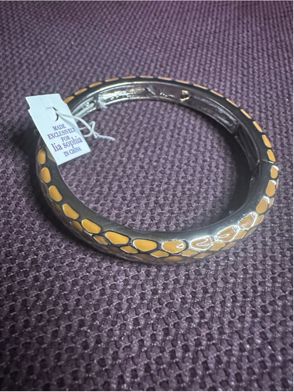 Lia Sophia Silver and Tan Hinged Bangle Bracelet